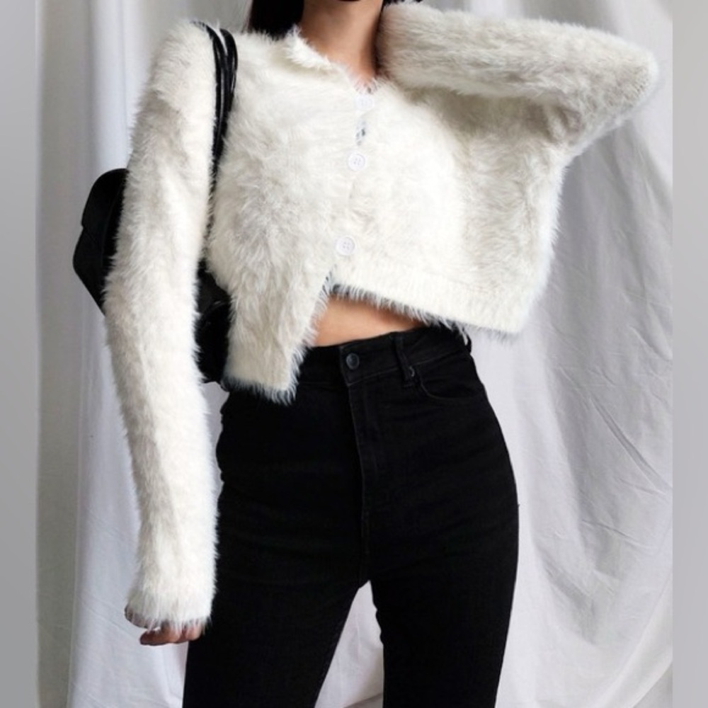 Cropped Shaggy Knit Cardigan Sz XS